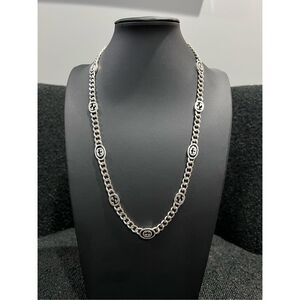Gucci silver tone interlocking g chain necklace